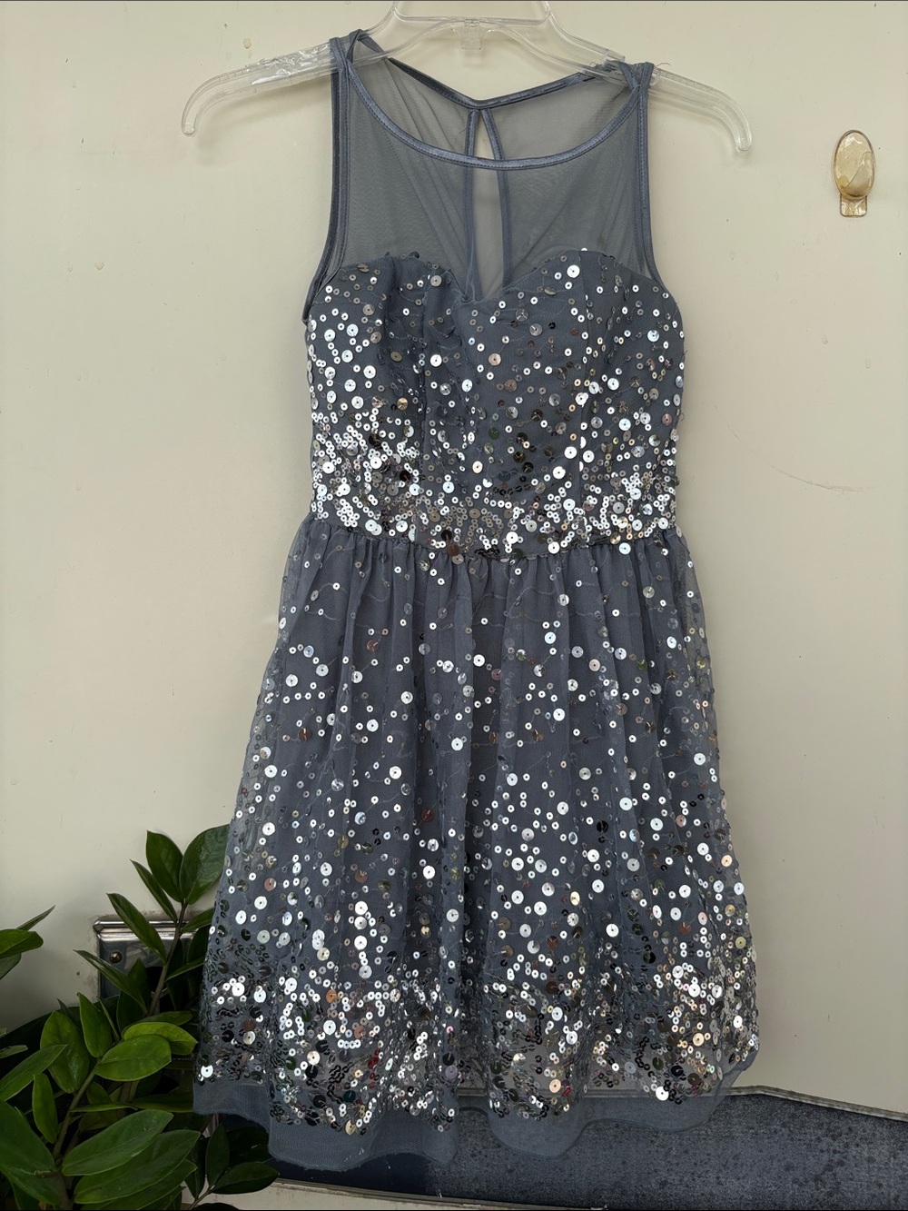 dELiA*s Silver-Gray Sequined Tulle Party Dress
